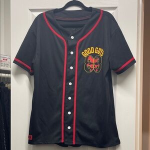 Good Guys Black Baseball Jersey with Red Trim